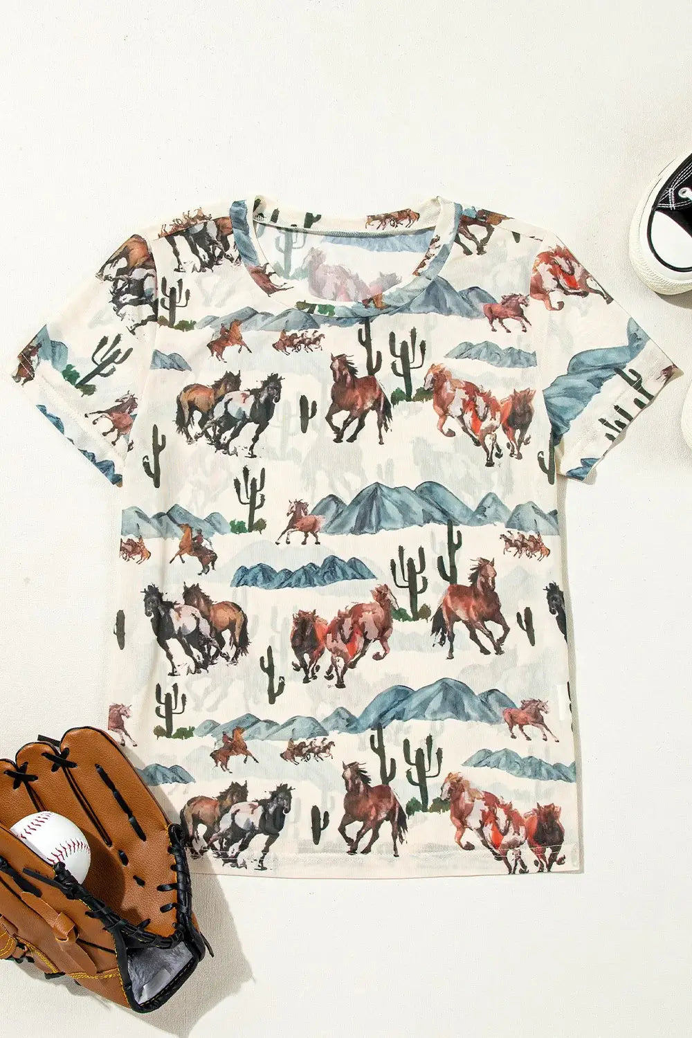Western Fashion Mustang River Printed Mesh T Shirt - Trendsi - Flyclothing LLC