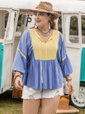 Plus Size Ruched Tie Neck Balloon Sleeve Blouse - Trendsi - Flyclothing LLC