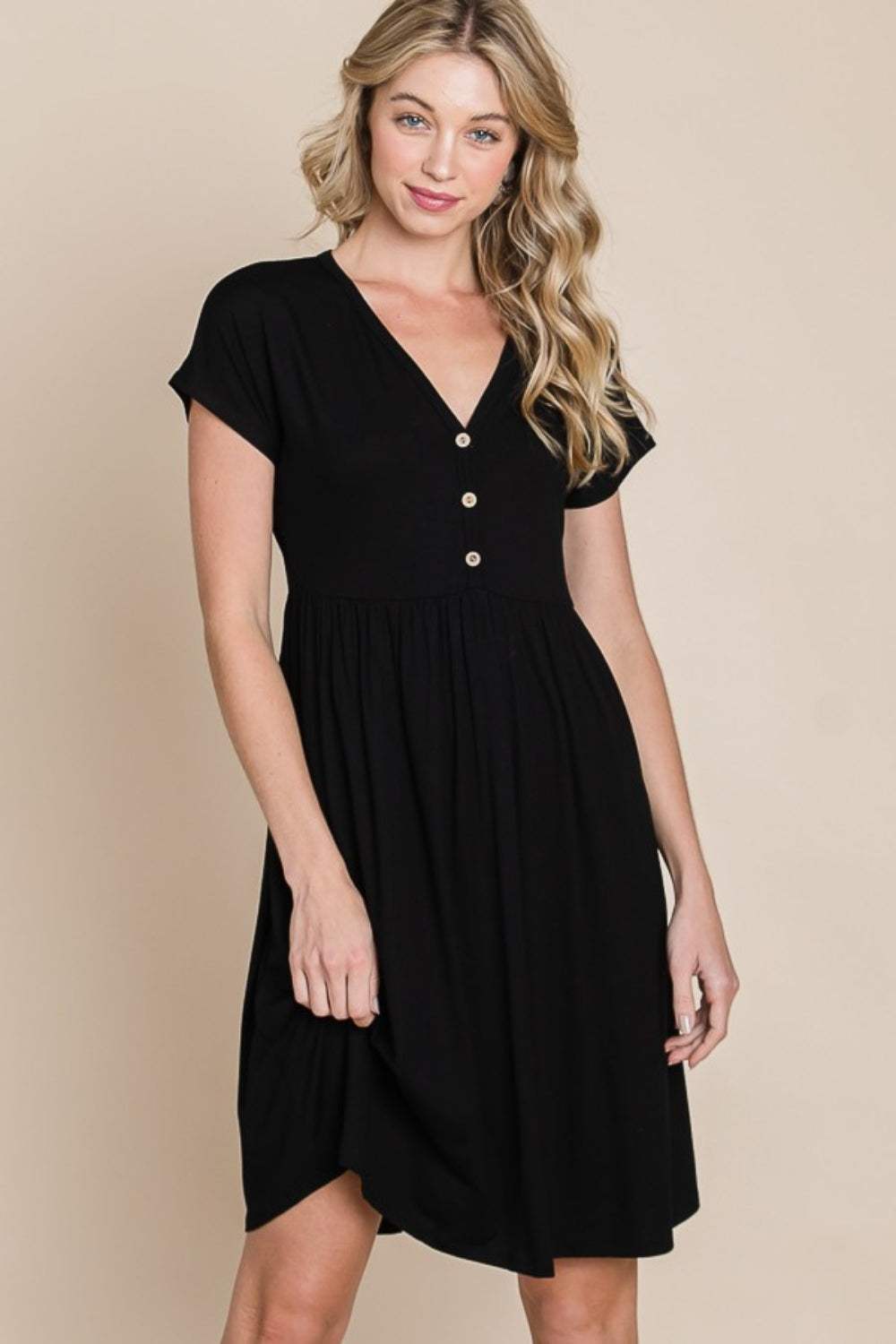 BOMBOM V-Neck Short Sleeve Dress - Trendsi - Flyclothing LLC