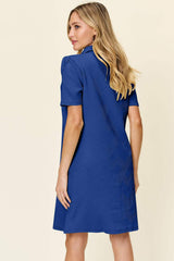 Double Take Full Size Texture Collared Neck Short Sleeve Dress - Trendsi - Flyclothing LLC