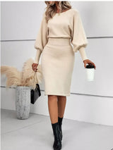 Lantern Sleeve Bodycon Sweater Dress - Trendsi - Flyclothing LLC