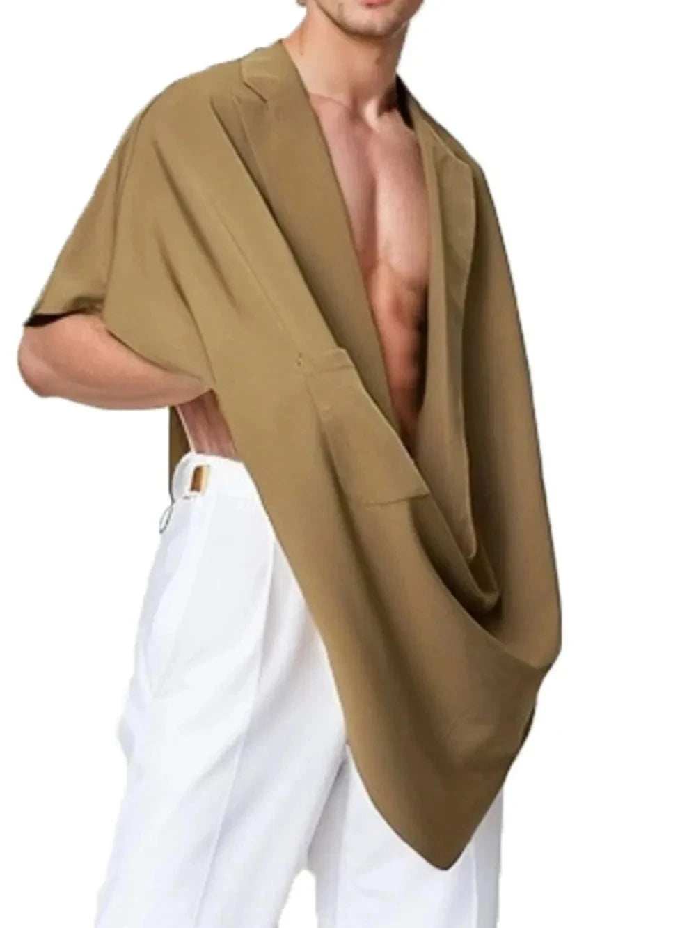 Men's Full Size Pocket Patched Draped Asymmetrical Hem Cape Plus Size - Trendsi - Flyclothing LLC