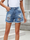 Distressed Raw Hem Denim Shorts - Trendsi - Flyclothing LLC