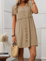 Button Front Flutter Sleeve Dress - Trendsi - Flyclothing LLC