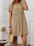 Button Front Flutter Sleeve Dress - Trendsi