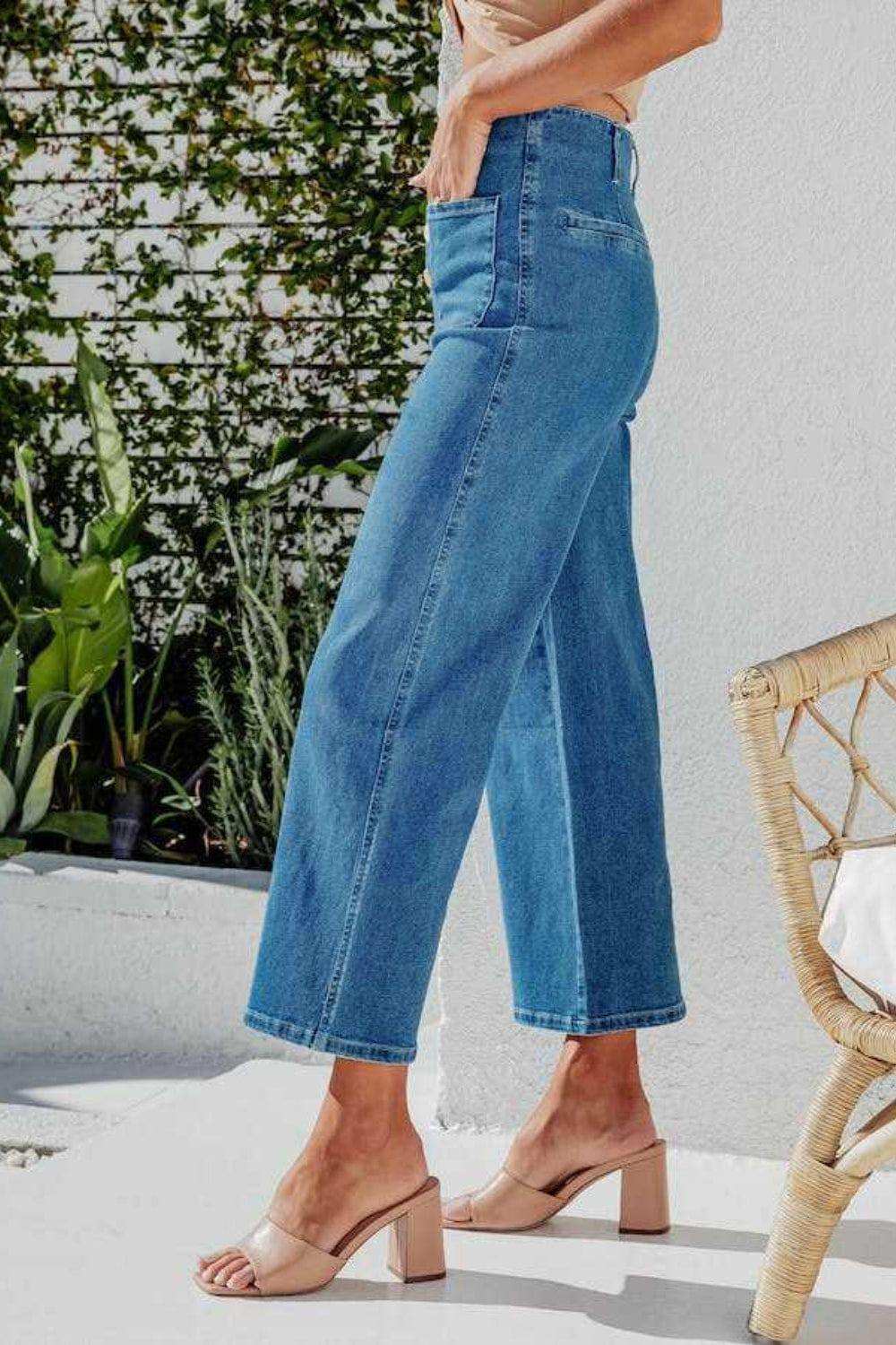 Button Fly Cropped Wide Leg Jeans - Trendsi - Flyclothing LLC