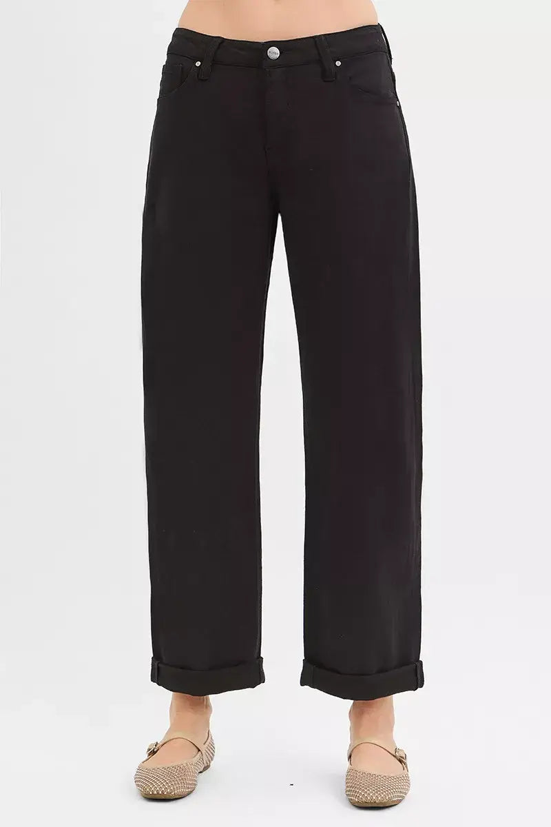 RISEN Tummy Control Mid Rise Ankle Barrel Relaxed Baggy - Trendsi - Flyclothing LLC