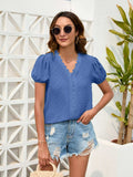 Swiss Dot Lace Detail V-Neck Blouse - Trendsi - Flyclothing LLC
