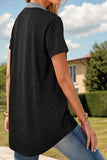 Full Size Half Button Short Sleeve T-Shirt - Trendsi