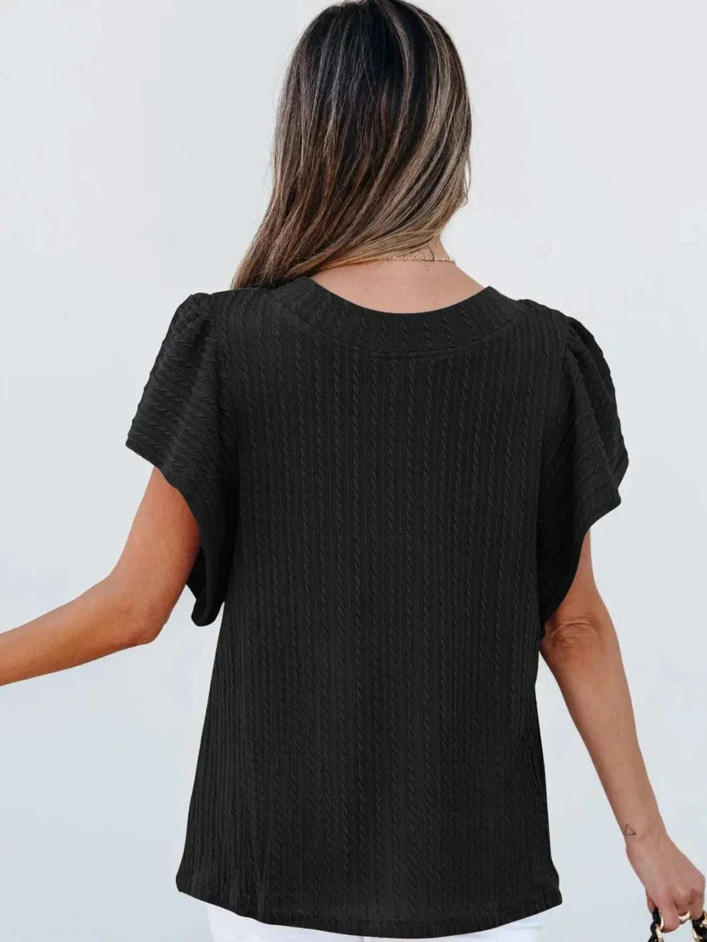 Round Neck Ruffle Sleeve Top - Trendsi - Flyclothing LLC