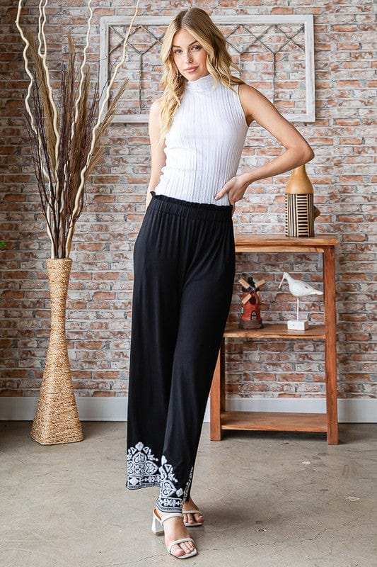 Heimish Full Size Solid Damask Casual Pants Plus Size - Trendsi - Flyclothing LLC