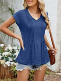 Casual V-Neck Pleated Front T-Shirt - Trendsi - Flyclothing LLC