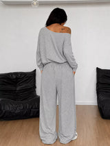 Full Size Comfortable Loose Fit One-Shoulder T-Shirt and Pants Set Plus Size - Trendsi - Flyclothing LLC