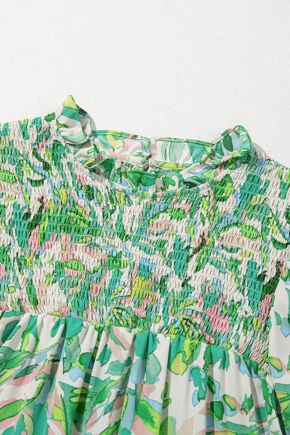 Frill Printed Mock Neck Flounce Sleeve Blouse - Trendsi - Flyclothing LLC