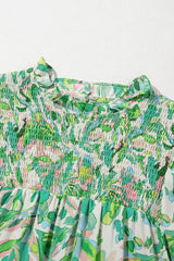 Frill Printed Mock Neck Flounce Sleeve Blouse - Trendsi - Flyclothing LLC