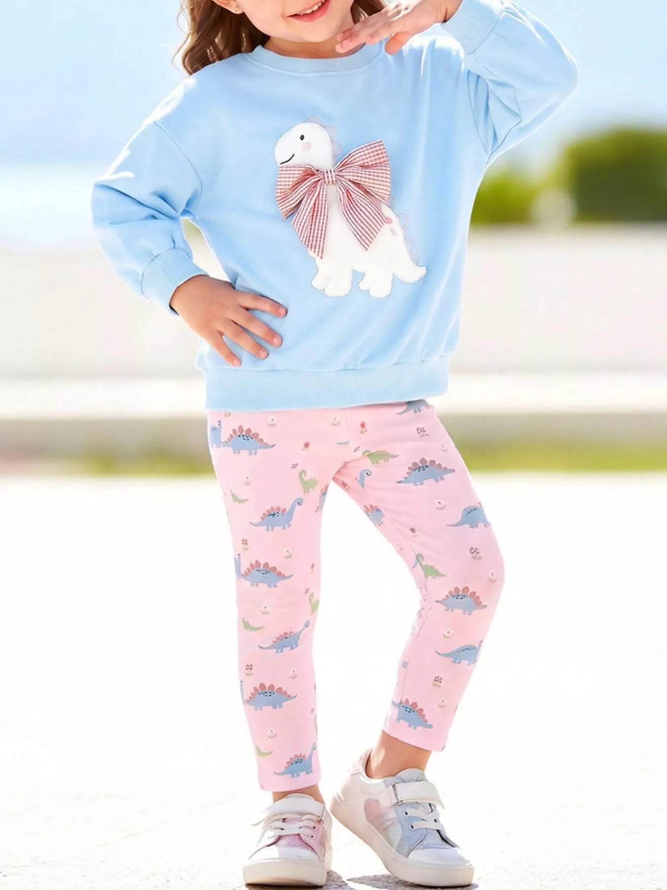 Children's Dinosaur Applique Sweatshirt and Printed Leggings Set - Trendsi - Flyclothing LLC