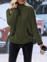 Half Zip Long Sleeve Furry Sweatshirt - Trendsi - Flyclothing LLC