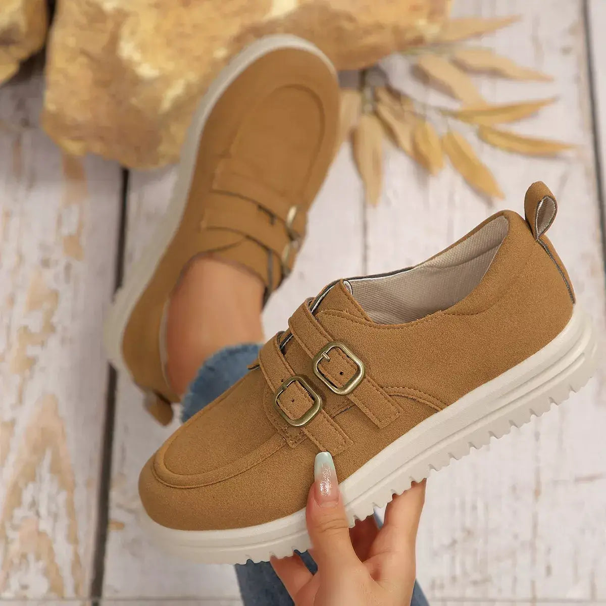 Buckle Accent Casual Loafers - Trendsi - Flyclothing LLC