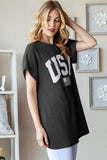 Heimish Full Size USA Graphic Short Sleeve Ribbed Top - Trendsi