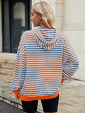 Drawstring Contrast Striped Long Sleeve Hoodie - Trendsi - Flyclothing LLC