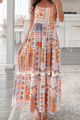 Printed Smocked Back Ricrac Trim Cami Dress - Trendsi - Flyclothing LLC