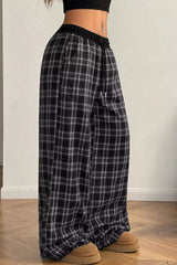 Plaid Wide-Leg Drawstring Pants - Trendsi - Flyclothing LLC