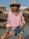 V-Neck Lace Flounce Sleeve Blouse - Trendsi - Flyclothing LLC