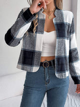 Plaid Open Front Long Sleeve Jacket - Trendsi - Flyclothing LLC
