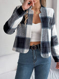 Plaid Open Front Long Sleeve Jacket - Trendsi