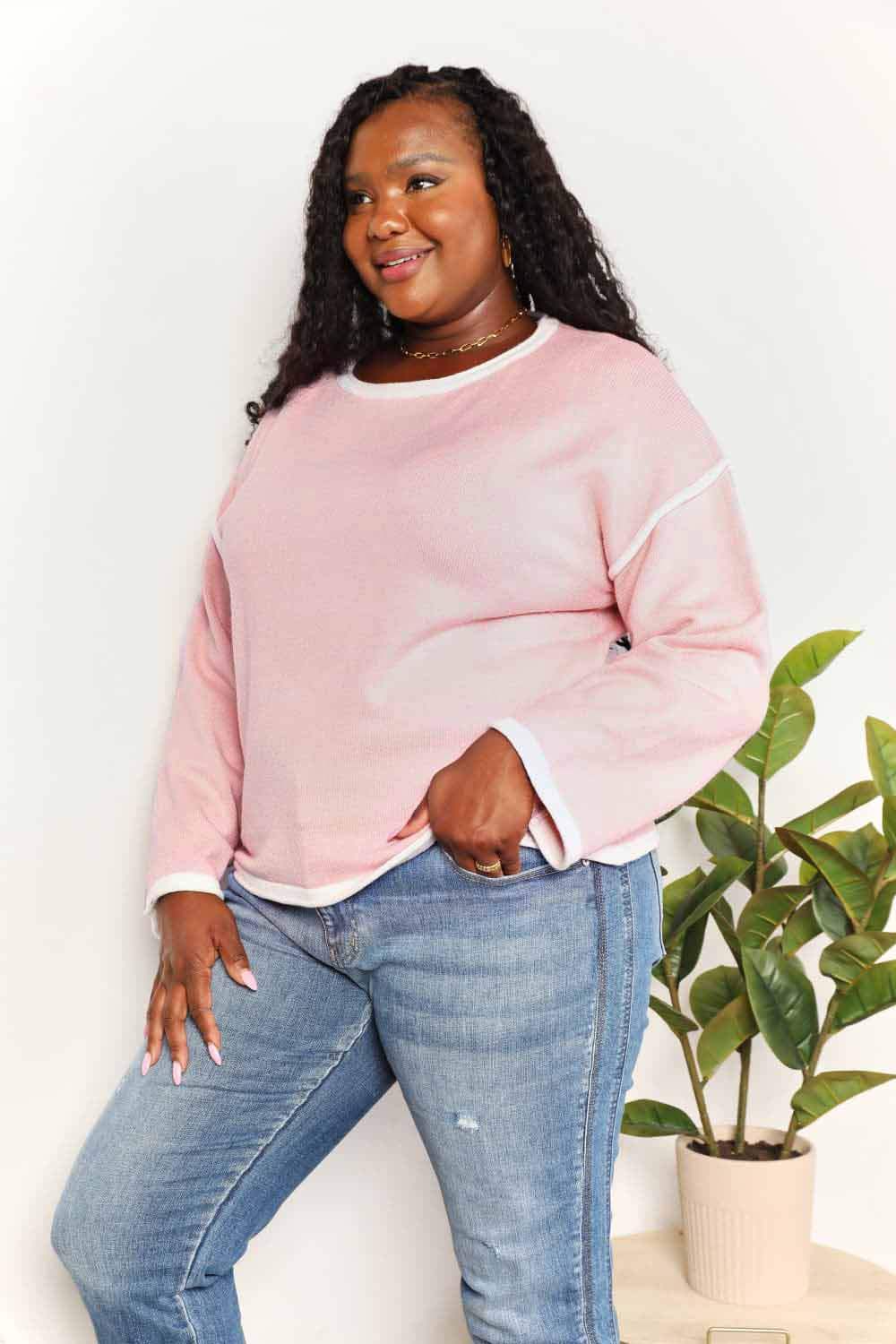 Angel Wings Contrast Detail Dropped Shoulder Knit Top - Trendsi - Flyclothing LLC