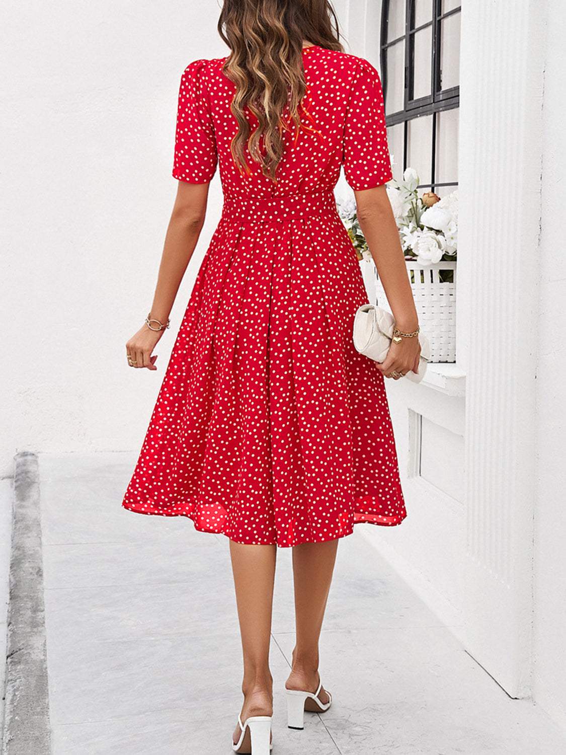 Printed Round Neck Short Sleeve Dress - Trendsi - Flyclothing LLC