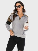 Perfee Contrast Leopard Half Zip Long Sleeve Sweatshirt - Trendsi - Flyclothing LLC