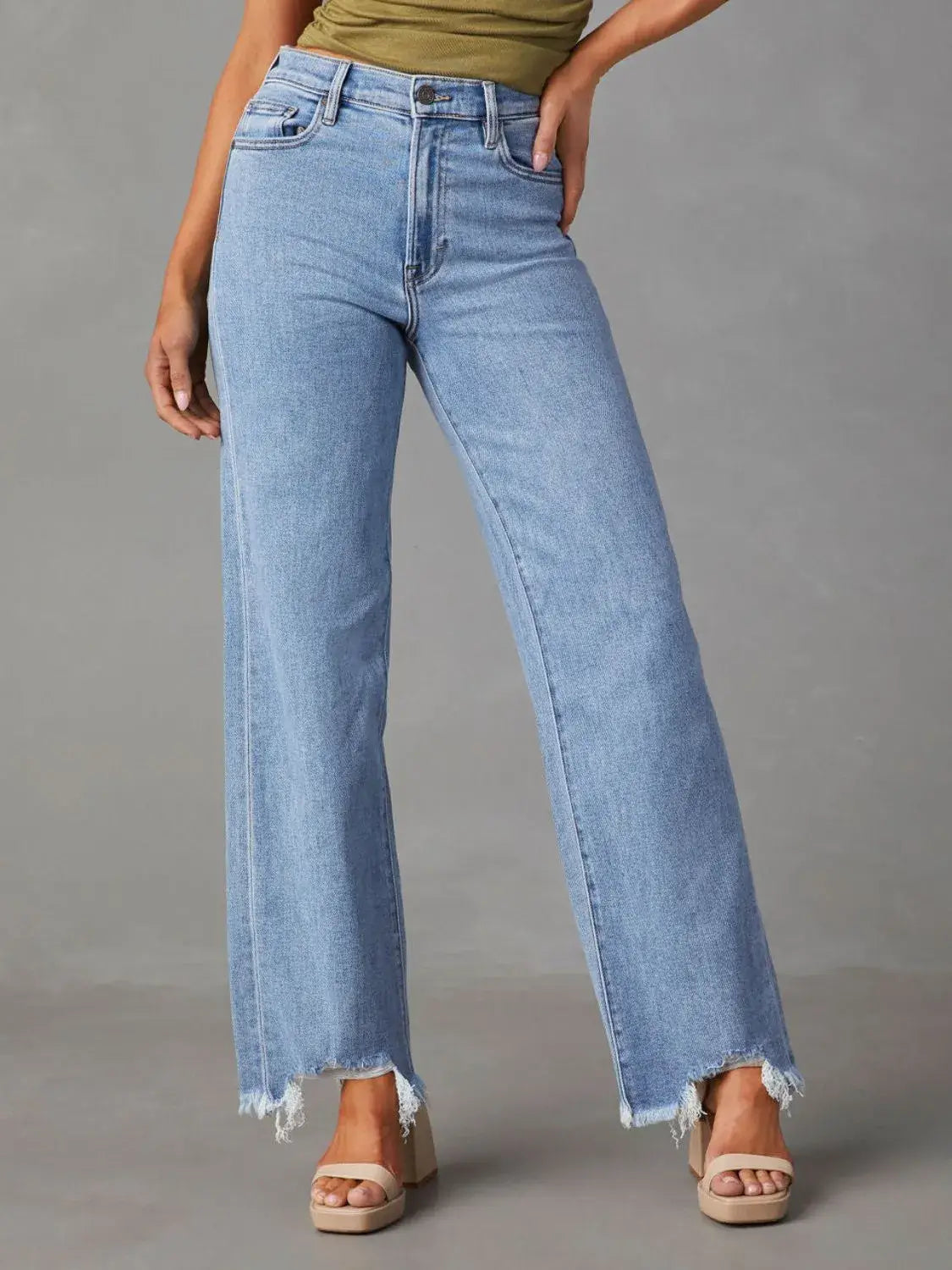 Raw Hem Loose Fit Jeans - Trendsi - Flyclothing LLC