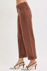 RISEN Full Size Tummy Control Mid Rise Ankle Barrel Baggy Plus Size - Trendsi - Flyclothing LLC