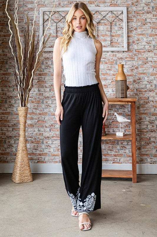 Heimish Full Size Solid Damask Casual Pants Plus Size - Trendsi - Flyclothing LLC