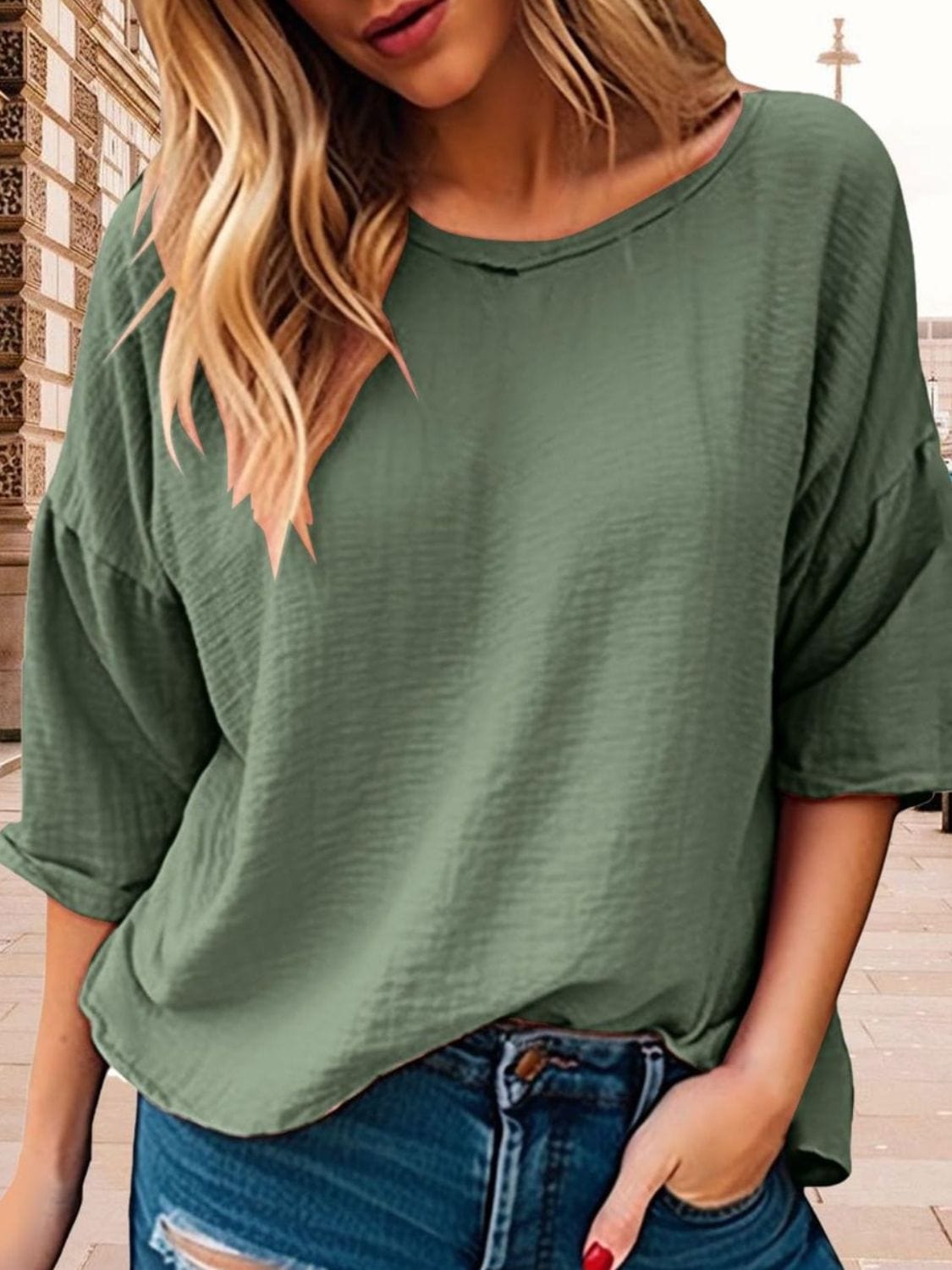 Full Size Round Neck Half Sleeve T-Shirt Plus Size - Trendsi