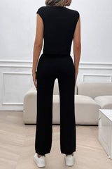 Ribbed Round Neck Top and Pants Set - Trendsi - Flyclothing LLC