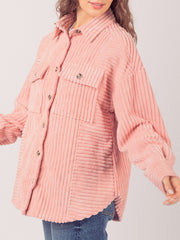 Button Up Long Sleeve Corduroy Jacket - Trendsi