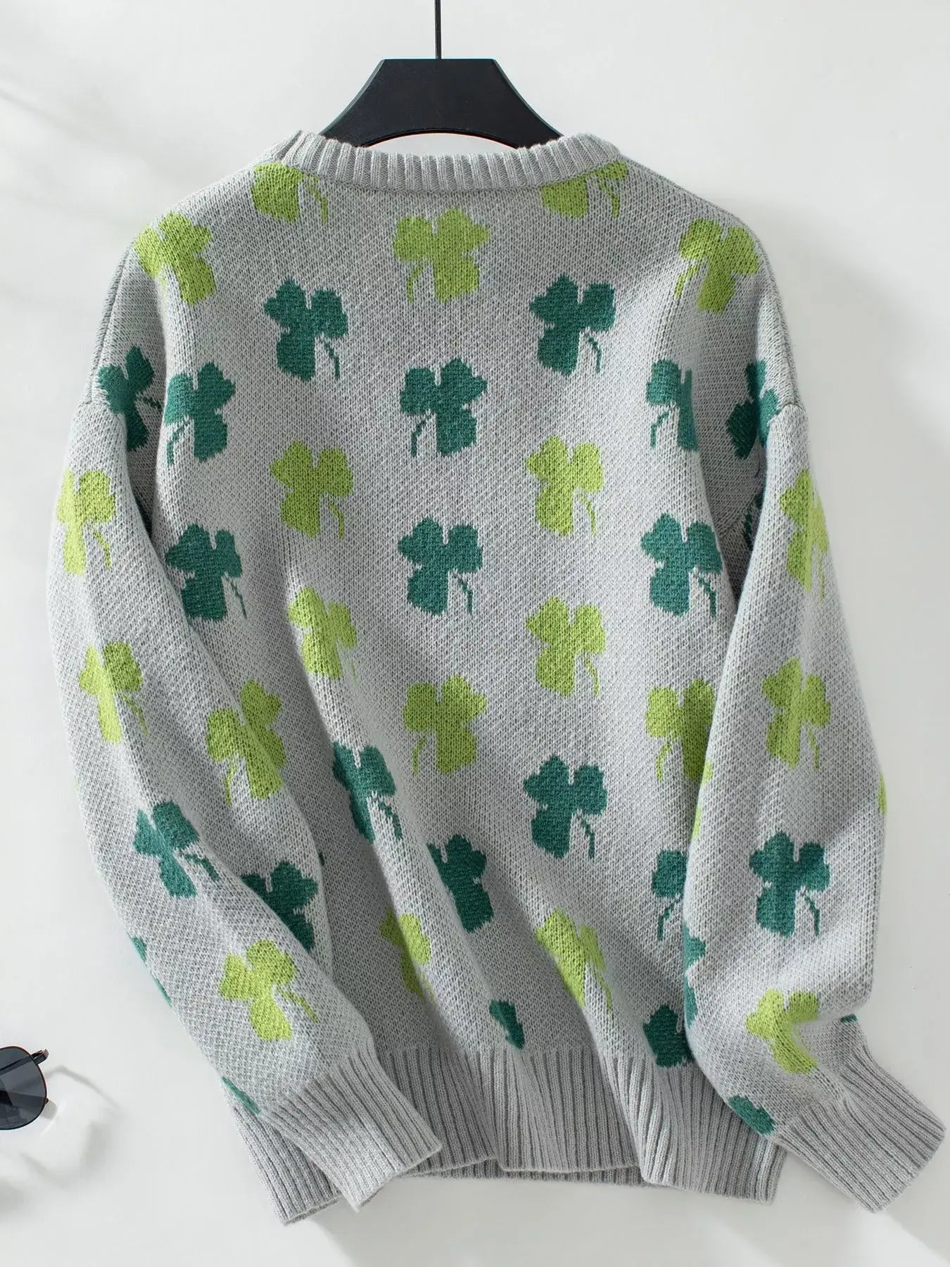 Clover Round Neck Long Sleeve Sweater - Trendsi - Flyclothing LLC