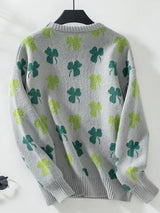 Clover Round Neck Long Sleeve Sweater - Trendsi - Flyclothing LLC
