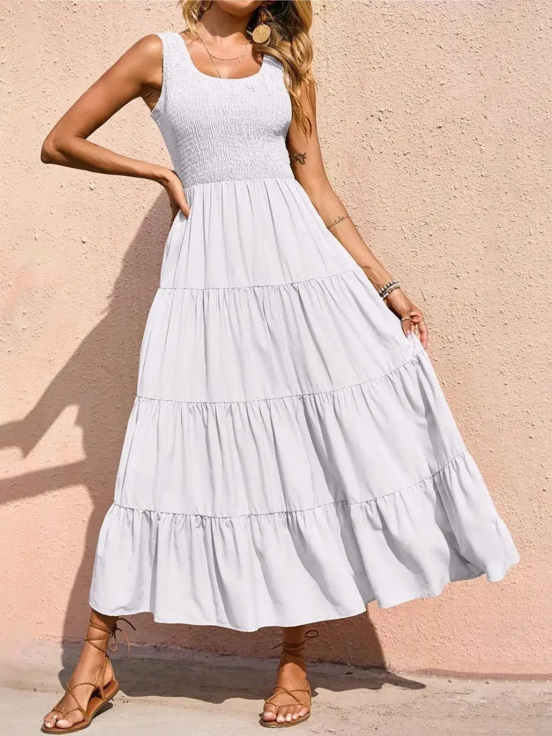 Tiered Smocked Wide Strap Dress - Trendsi - Flyclothing LLC