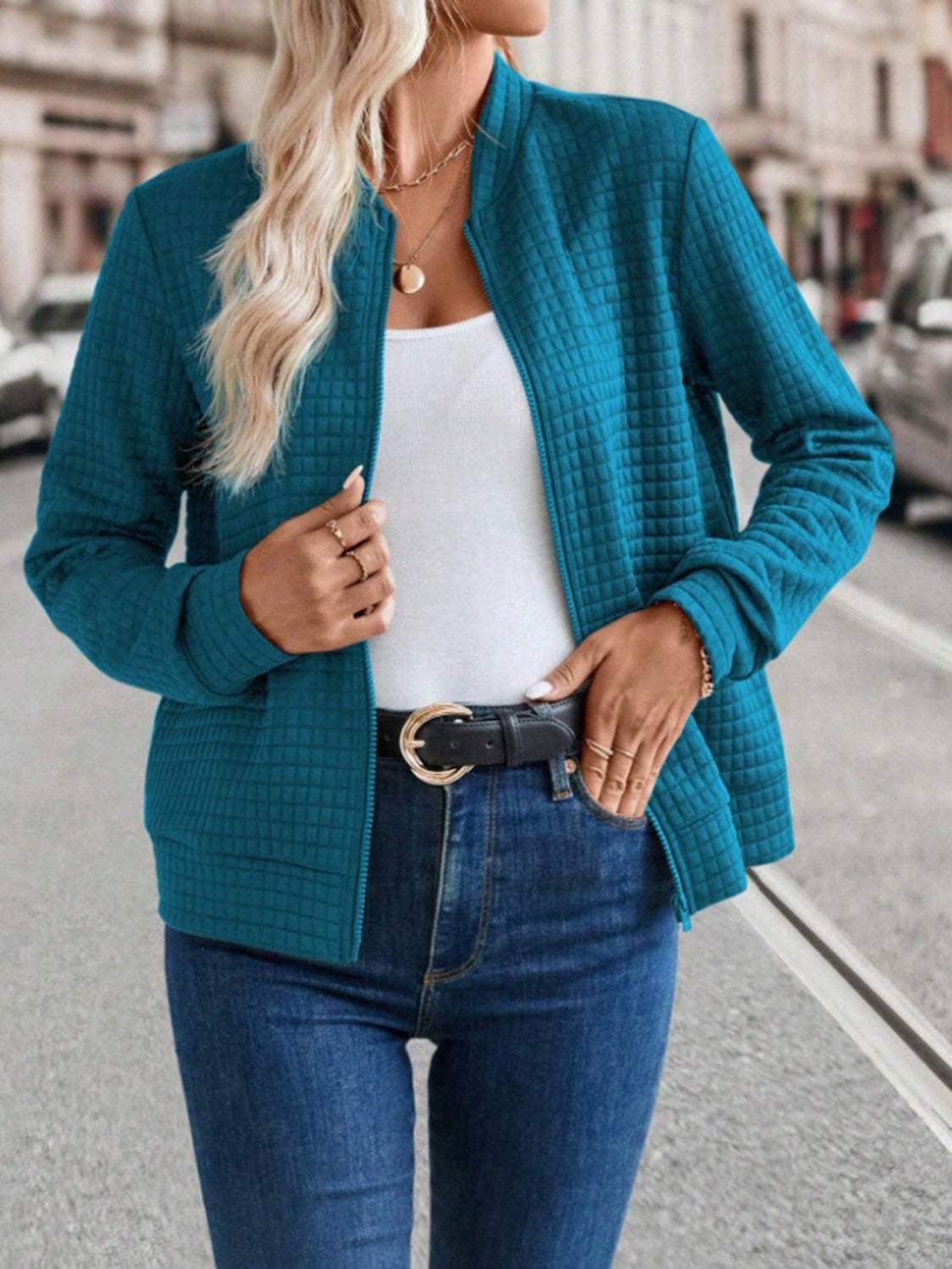 Zip Up Long Sleeve Jacket - Trendsi - Flyclothing LLC