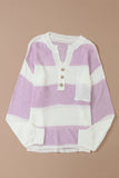 Striped Half Button Ribbed Sweater - Trendsi