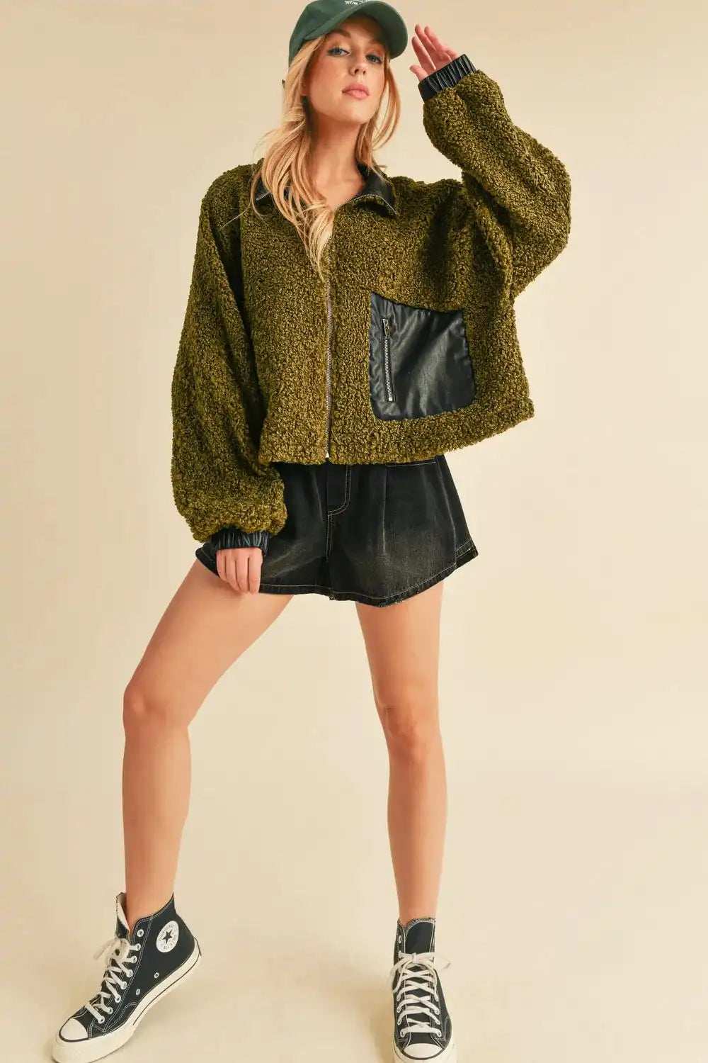 Aemi + Co Collared Neck Zip Up Sherpa Jacket - Trendsi - Flyclothing LLC