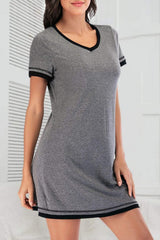 Contrast Trim Short Sleeve Lounge Dress - Trendsi - Flyclothing LLC