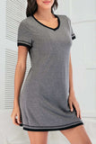Contrast Trim Short Sleeve Lounge Dress - Trendsi - Flyclothing LLC