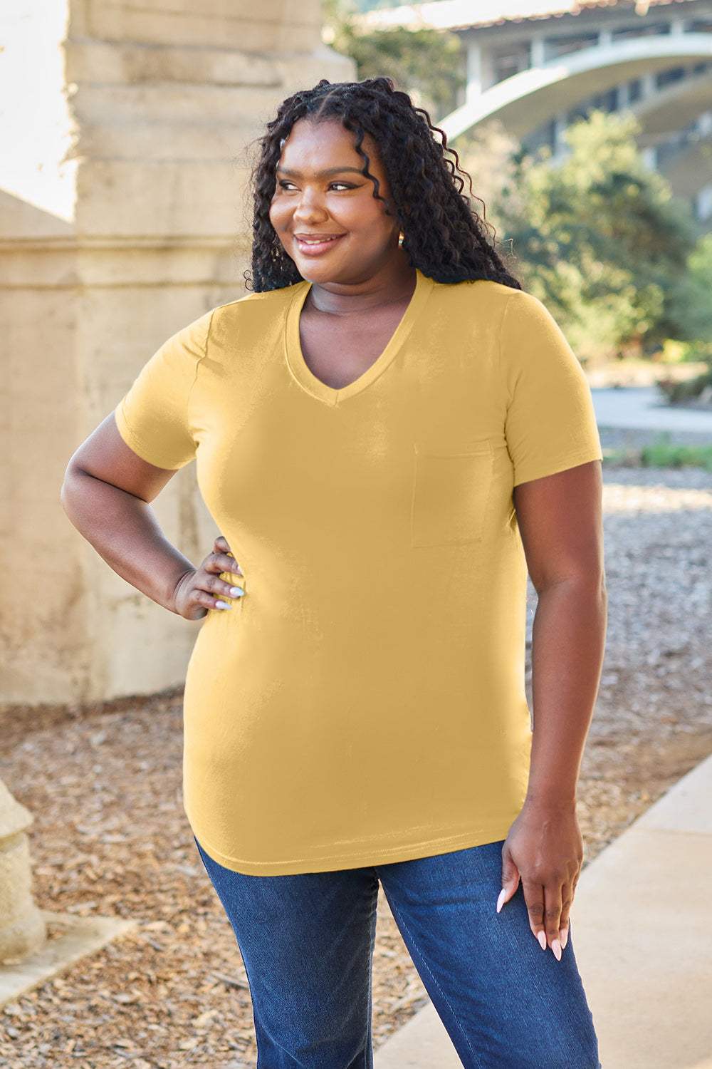 Basic Bae Bamboo Full Size V-Neck Short Sleeve T-Shirt - Trendsi - Flyclothing LLC