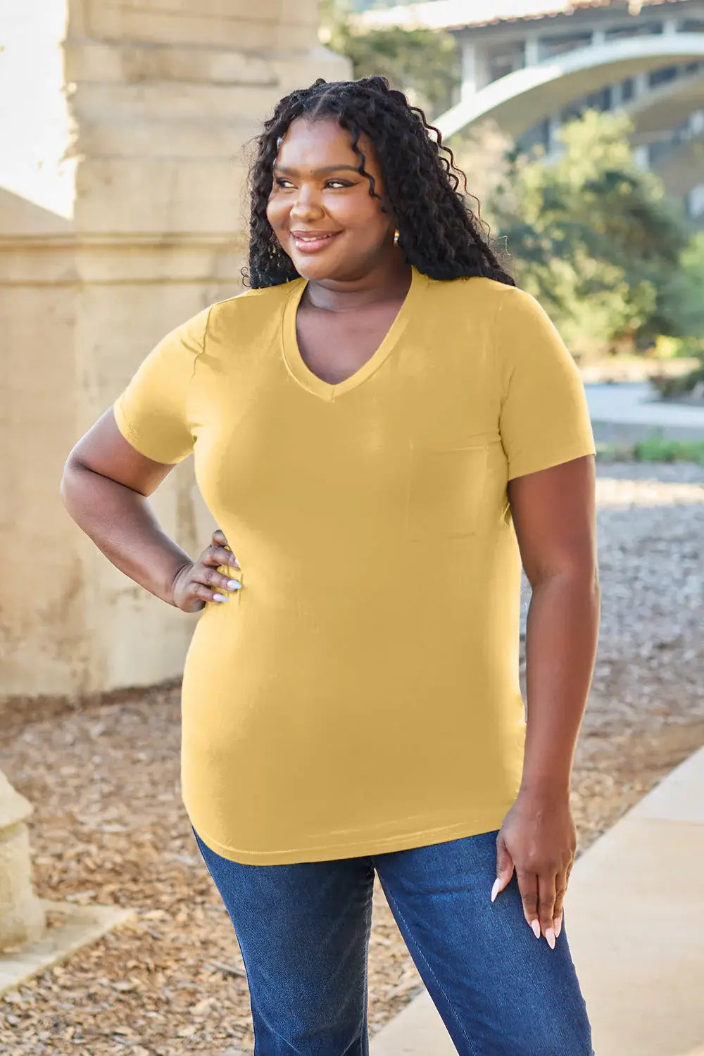 Basic Bae Bamboo Full Size V-Neck Short Sleeve T-Shirt - ShopBasicbae - Flyclothing LLC