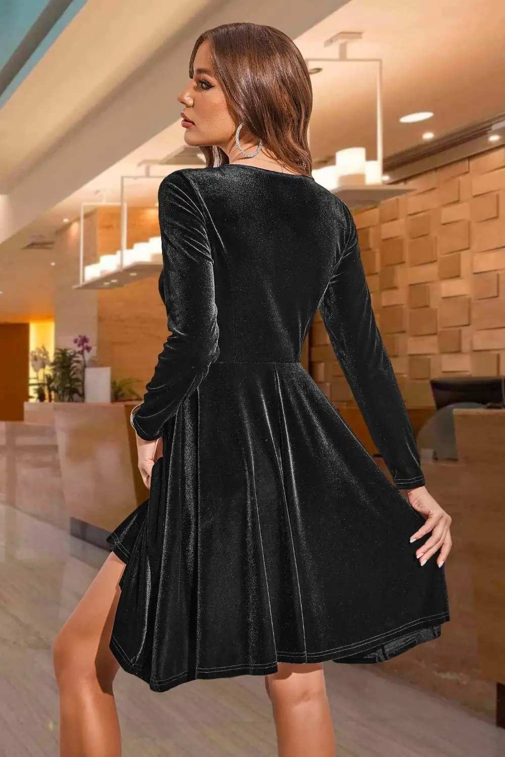 Round Neck Long Sleeve Knee Length Dress - Trendsi - Flyclothing LLC