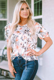 Ruffled Leopard Tie Neck Short Sleeve T-Shirt - Trendsi - Flyclothing LLC